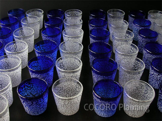 アイスカット白と青のペアグラス